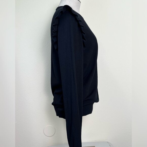 ANN TAYLOR Black Long Sleeve Ruffle Shoulder Sweater Top Size Large - Picture 4 of 8